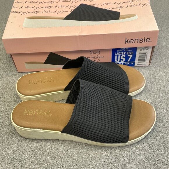Kensie Ellie Women's Size 7 Black  Slide Wedge Knit Sandals - Picture 1 of 4